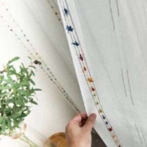 Custom Curtain - White Sheer - Vertical Stripes - Rainbow Hairball Embroidery